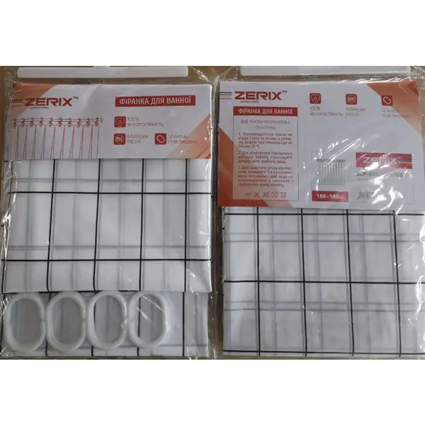 Шторка для ванної Zerix SCP-011-180x180 з PEVA (поліетиленвінілацетату) (Візерунок "Клітина" біла) (ZX6084)