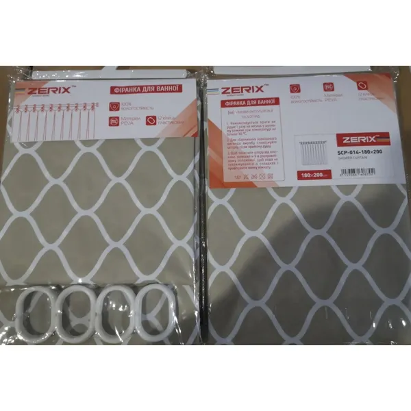 Шторка для ванної Zerix SCP-014-180x200 з PEVA (поліетиленвінілацетату) (Візерунок "Ромби" бежевий) (ZX6087)