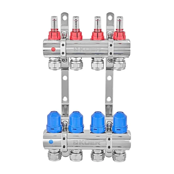 Колекторний блок з витратомірами та євроконусами Koer KR.1210-4 - 1"x4 WAYS (KR5266)