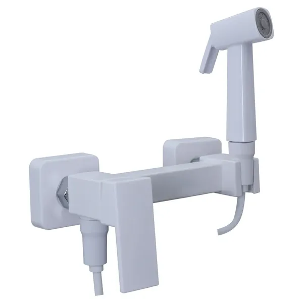 Змішувач для гігієнічного душу Plamix Kubus-222 SET White (з шлангом та лійкою) (PM0744)