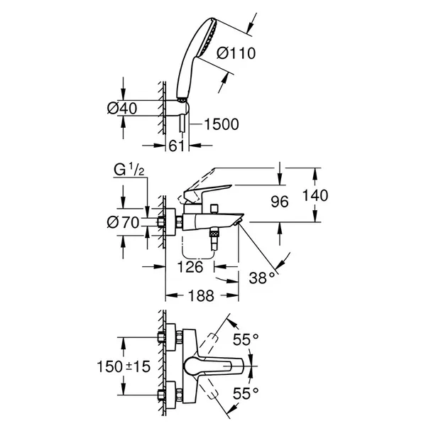 Набір змішувачів для ванни Grohe Eurosmart (UA123302S0)