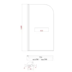 Шторки скляні на ванну розпашні Koer SR BS02-80x140-TR-07 прозоре скло 6мм, графіт (KR5941)