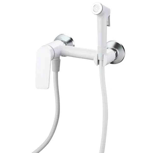 Змішувач для гігієнічного душу Plamix Lucas-222 SET White (з шлангом та лійкою) (Колір білий) (PM6104)