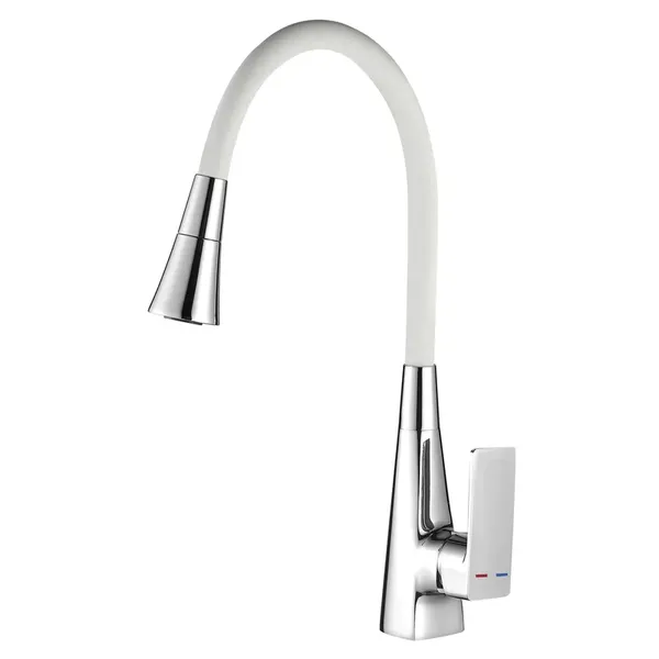 Змішувач для кухні Mixxus Etna 014-T (NUT) Refl.White (Колір хром+силіконовий вилив білий) (MI8421)