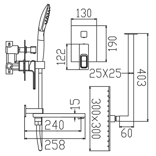 Душова система вбудована Koer KB-66009-12 3 функціі (Колір матове золото) (KR5992)
