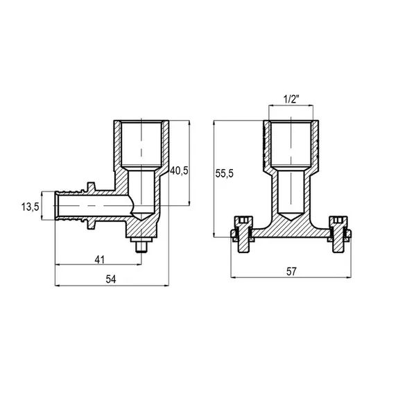 Кутник перехідний настінний Koer KA.LW06F-16-2 - 16(2.2mm) x 1/2"F з ВР подовжений (KR5892)