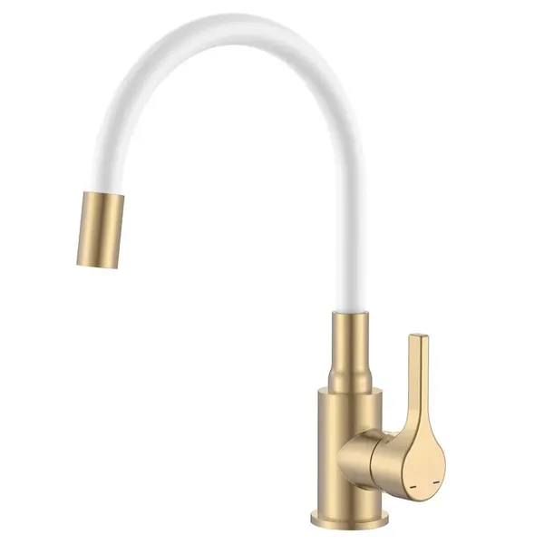 Змішувач для кухні Zerix Rex-011 Brushed Gold Refl.White з нерж.сталі (Колір мат.золото+силік.вилив білий) (ZX6134)
