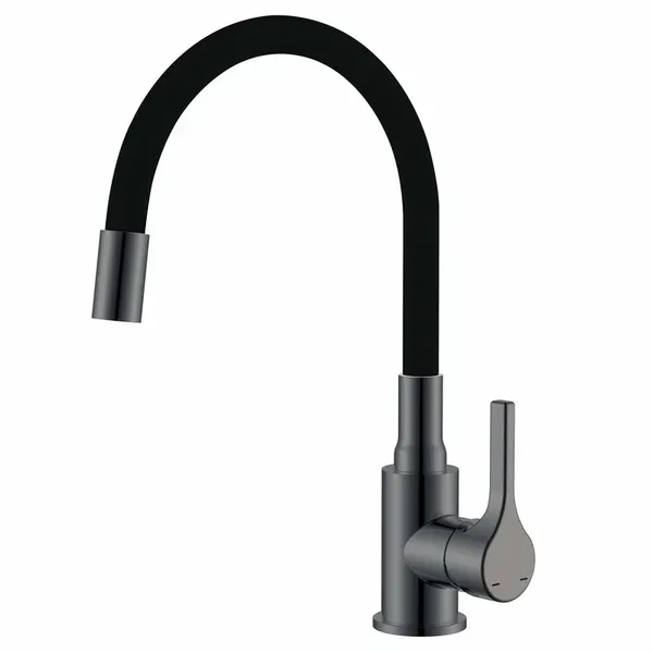 Змішувач для кухні Zerix Rex-011 Graphite Refl.Black з нерж.сталі (Колір графіт+силік.вилив чорний) (ZX6131)