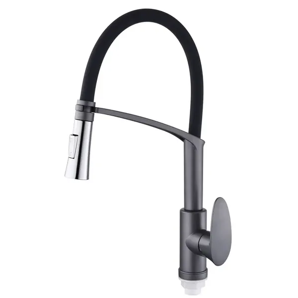 Змішувач для кухні Plamix Cezar-017 Set Graphite Refl.Black з силік.вилив (з підведенням) (PM0742)