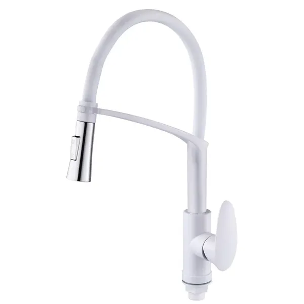 Змішувач для кухні Plamix Cezar-017 Set White Refl.White з силік.виливом (з підведенням) (PM0743)