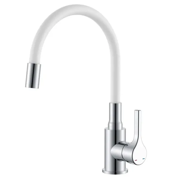 Змішувач для кухні Zerix Rex-011 Chrome Refl.White з нерж. сталі (Колір хром+силік.вилив білий) (ZX6129)