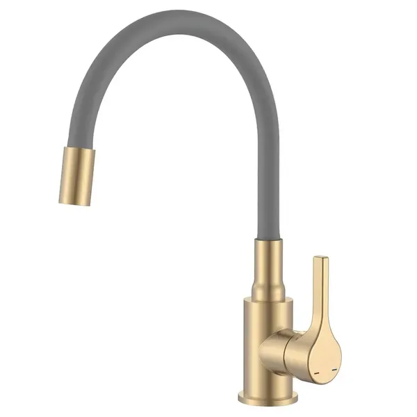 Змішувач для кухні Zerix Rex-011 Brushed Gold Refl.Grey з нерж.сталі (Колір мат.золото+силік.вилив сірий) (ZX6133)