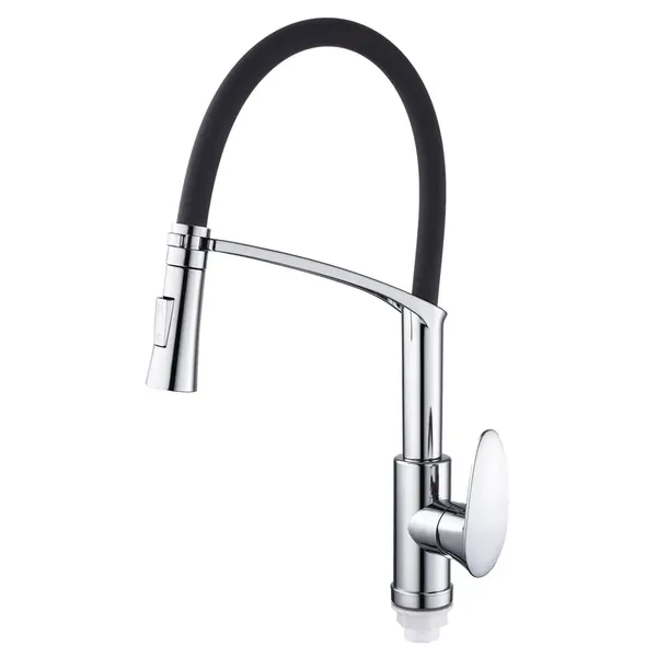 Змішувач для кухні Plamix Cezar-017 Set Chrome Refl.Black з силік.виливом (з підведенням) (PM0741)