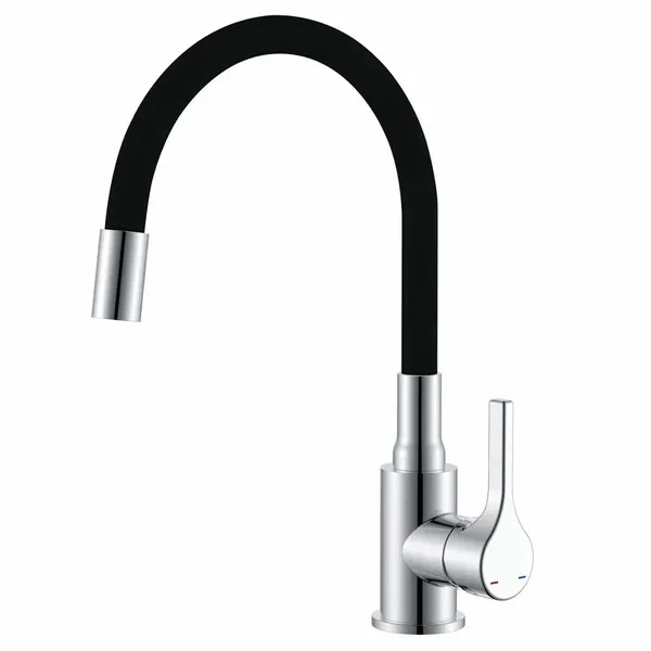 Змішувач для кухні Zerix Rex-011 Chrome Refl.Black з нерж. сталі (Колір хром+силік.вилив чорний) (ZX6127)