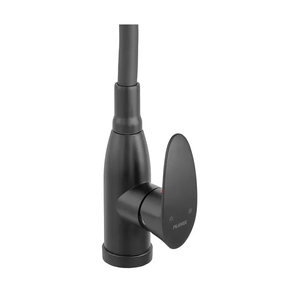 Змішувач для кухні PLAMIX CEZAR-011-B SET MATTE BLACK REFL.BLACK з силіконовим виливом, з підведенням (PM0719)