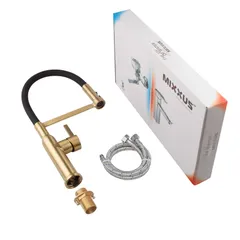 Змішувач для кухні MIXXUS PREMIUM PULL 017 BRUSHED GOLD REFL.BLACK (Кол.мат.зол.+сил.вил.чор.) (MI8280)