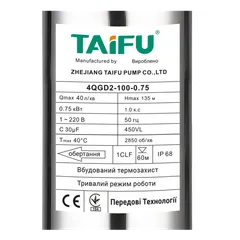 Насос глибинний шнековий Taifu 4QGD 2-100-0.75 1" (TF0025)