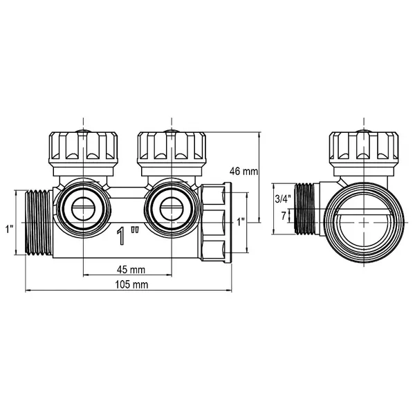 Колектор для теплої підлоги Koer KR.1127-4 - 1"x4 - 3/4 Ways (євроконус-площина) (KR4948)