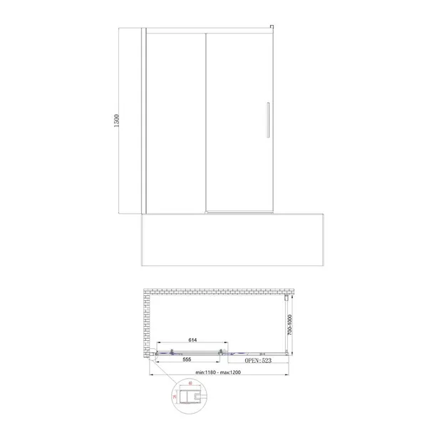 Шторки скляні на ванну розсувні Koer SR BS06-120x150-TR-01 прозоре скло Easy Clean 6мм, хром (KR5945)