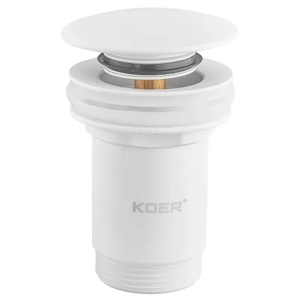 Донний клапан для раковини Koer PW-07-03 1 1/4'' з переливом автоматичний СLICK-СLACK (Колір білий) (KR5783)