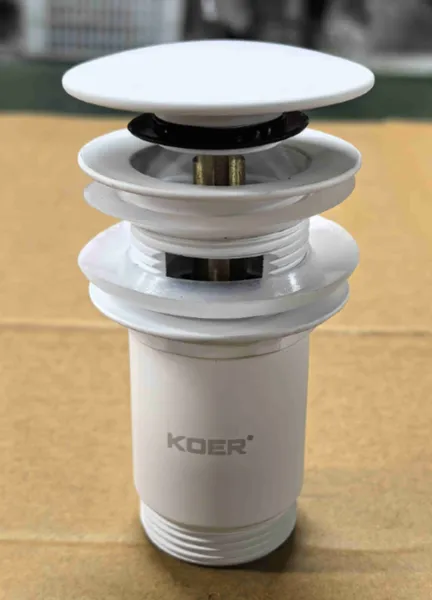 Донний клапан для раковини Koer PW-07-03 1 1/4'' з переливом автоматичний СLICK-СLACK (Колір білий) (KR5783)