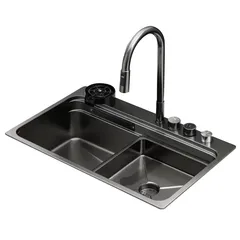 Мийка Zerix ZH7548-SET-03 Nano-Black з вбудованим змішувачем з нерж. сталі (ZM5577)