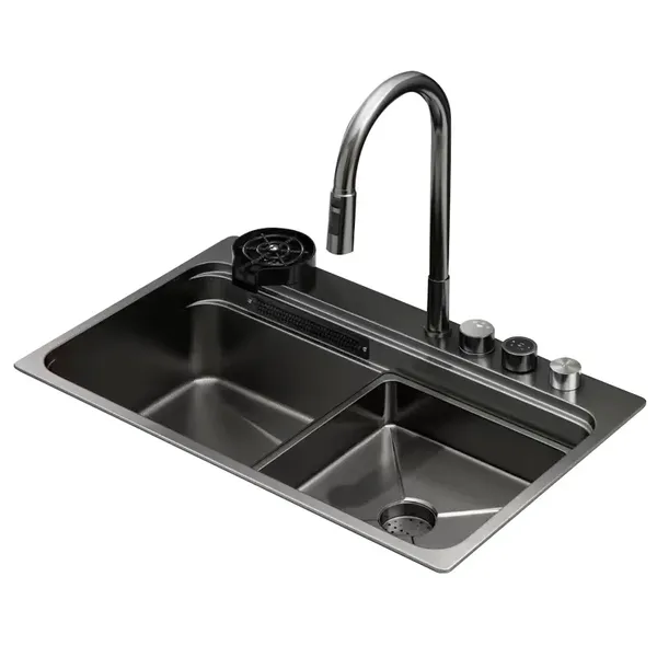 Мийка Zerix ZH7548-SET-03 Nano-Black з вбудованим змішувачем з нерж. сталі (ZM5577)
