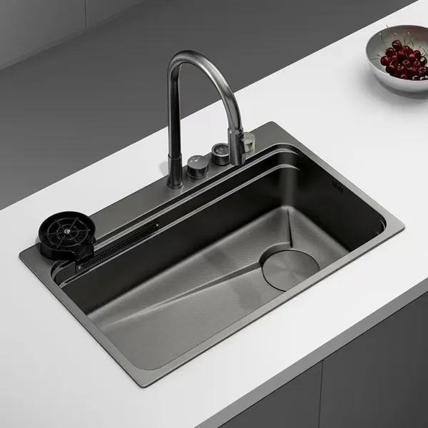 Мийка Zerix ZH7548-SET-03 Nano-Black з вбудованим змішувачем з нерж. сталі (ZM5577)