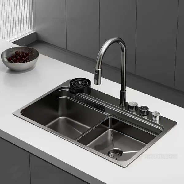 Мийка Zerix ZH7548-SET-03 Nano-Black з вбудованим змішувачем з нерж. сталі (ZM5577)