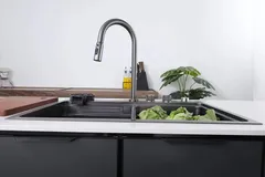 Мийка Zerix ZH7548-SET-03 Nano-Black з вбудованим змішувачем з нерж. сталі (ZM5577)