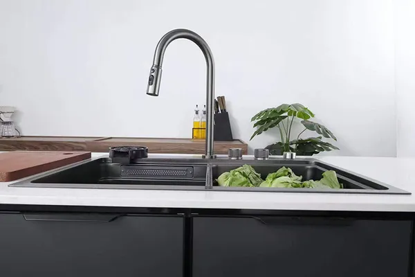Мийка Zerix ZH7548-SET-03 Nano-Black з вбудованим змішувачем з нерж. сталі (ZM5577)