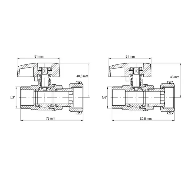 Комплект кранів для підключення газового котла KOER KR.1323 прямий (1/2"x2шт, 3/4x2шт) (KR3125)