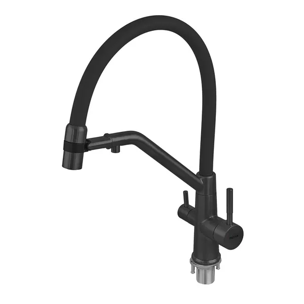 Змішувач для кухні з силіконовим виливом Zerix MAG-021 Black Refl.Black з нерж. сталі SUS304 з виходом для пит.води (ZX6006)