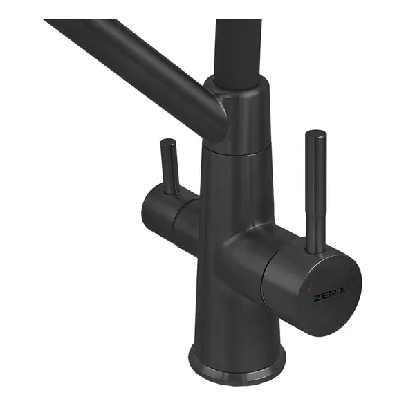 Змішувач для кухні з силіконовим виливом Zerix MAG-021 Black Refl.Black з нерж. сталі SUS304 з виходом для пит.води (ZX6006)