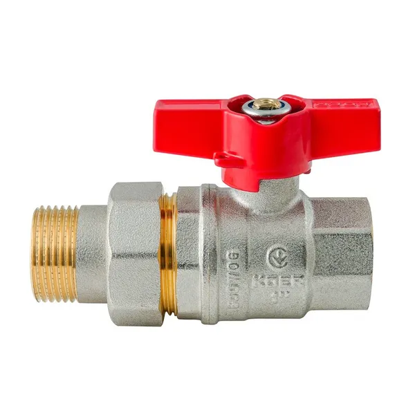 Кран з американкою Koer Extreme KE.227-25 - 1" ручка "метелик" червона (KR5767)