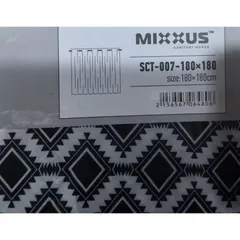 Шторка для ванної Mixxus SCT-007-180x180 з поліестеру із вбудованими кільцями (Візерунок "Соти" чорно-білий) (AC0648)