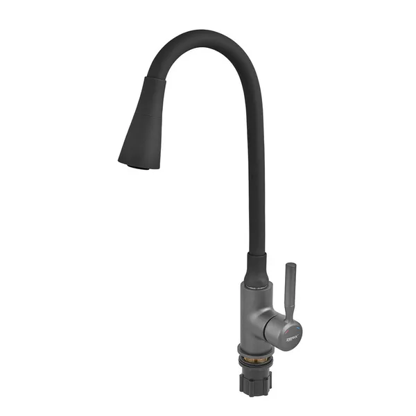 Змішувач для кухні Zerix Atrium-011-T Graphite Refl.Black (Колір графіт+силік.вилив чорний) (ZX6106)