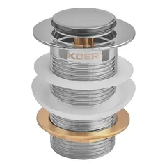 Донний клапан для раковини Koer PW-10-01 1 1/4''  без переливу автоматичний СLICK-СLACK (Колір хром) (KR5797)