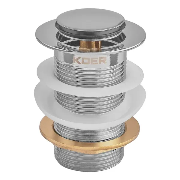 Донний клапан для раковини Koer PW-10-01 1 1/4'' без переливу автоматичний СLICK-СLACK (Колір хром) (KR5797)
