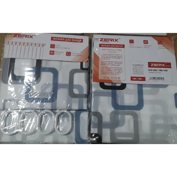 Шторка для ванної Zerix SCP-002-180x180 з PEVA (поліетиленвінілацетату) (Візерунок "Квадрати" синьо-блакитні) (ZX5001)
