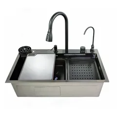 Мийка багатофункціональна Zerix ZH7546-SET-07 DECOR NANO-BLACK з вбудованим змішувачем (ZX5683)