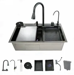 Мийка багатофункціональна Zerix ZH7546-SET-07 DECOR NANO-BLACK з вбудованим змішувачем (ZX5683)