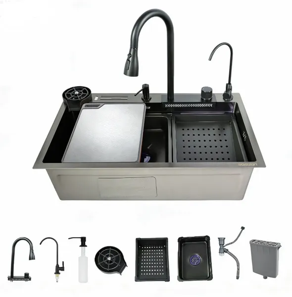 Мийка багатофункціональна Zerix ZH7546-SET-07 DECOR NANO-BLACK з вбудованим змішувачем (ZX5683)