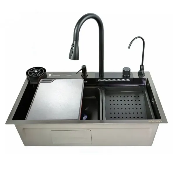Мийка багатофункціональна Zerix ZH7546-SET-06 Micro Decor Graphite з вбудованим змішувачем з нерж.сталі (ZM5587)