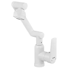 Змішувач для умивальника з регульованим виливом Plamix Oscar-001-FX SET White (з підведенням) (Колір білий) (PM6105)