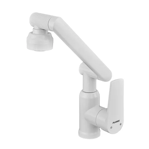 Змішувач для умивальника з регульованим виливом Plamix Oscar-001-FX SET White (з підведенням) (Колір білий) (PM6105)