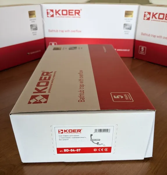 Сифон для ванни Koer BD-04-07 напівавтоматичний з переливом, без ревізії (Колір графітовий) 1 1/2'' (KR5444)