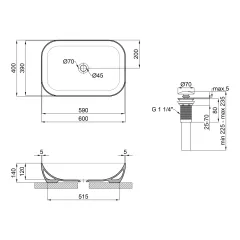 Умивальник накладний керамічний Mixxus Premium Diverse-0102 610x400x145mm (MP6486)