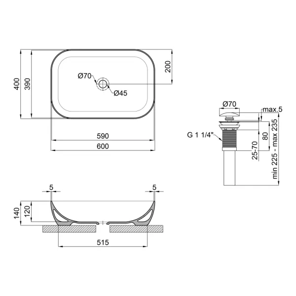 Умивальник накладний керамічний Mixxus Premium Diverse-0102 610x400x145mm (MP6486)