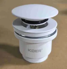 Донний клапан для раковини універсальний (з/без переливу) Koer PW-01-03 автоматичний (Click-Clack) (Колір білий) 1 1/4'' (KR3402)